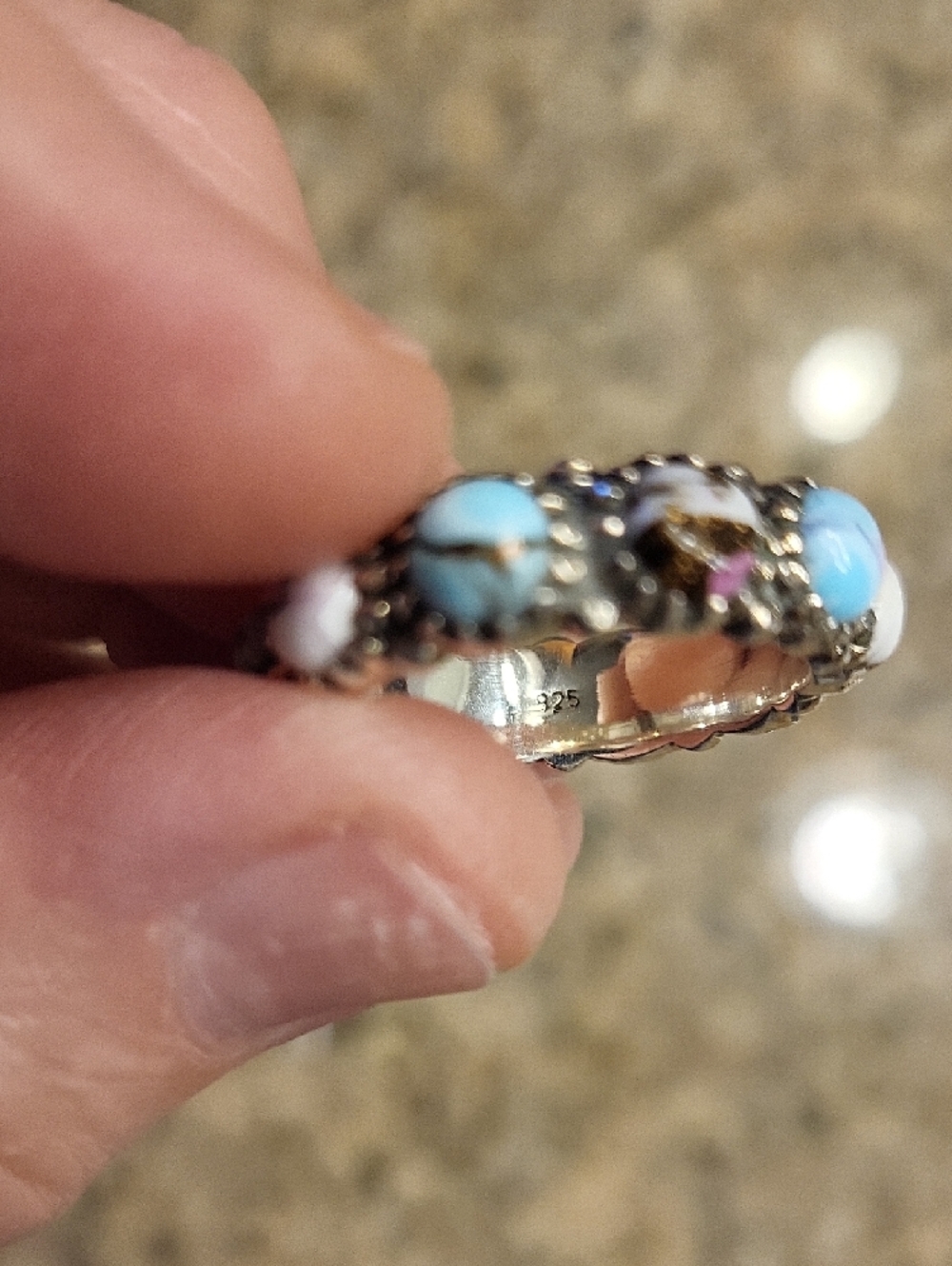 Cotton Candy Turquoise Sterling Silver Eternity Ring Size 8 - Picture 6 of 8